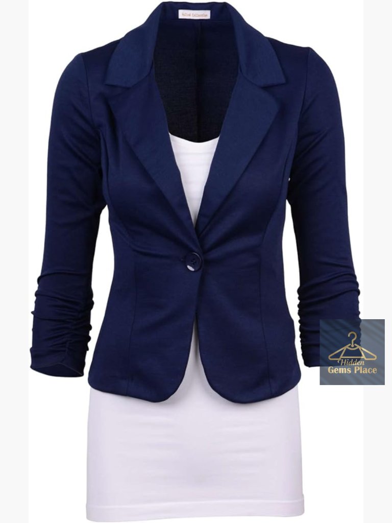 Women's Casual Knit Blazer With Stretch - 3/4 Sleeve Lapel Neck